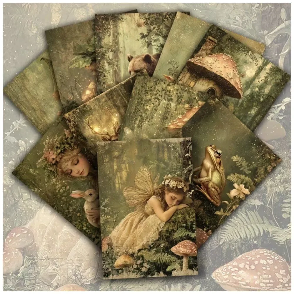 NWT 20pc Vintage Forest Fairy Animals Postcard Set 4x6 Junk Journal Scrapbook